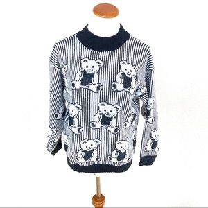 Vintage Adele Knitwear Teddy Bear Black White Pullover Sweater Women’s Sz Medium